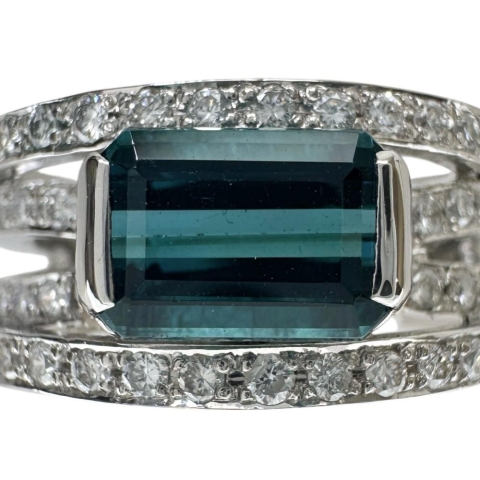 11.5号 ブルートルマリン 1.65ct ダイヤモンド 計0.57ct リング・指輪 Pt900プラチナ 9.5g レディース【中古】【真子質店】【NN】【SDY】