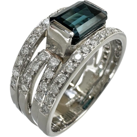 11.5号 ブルートルマリン 1.65ct ダイヤモンド 計0.57ct リング・指輪 Pt900プラチナ 9.5g レディース【中古】【真子質店】【NN】【SDY】