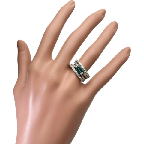 11.5号 ブルートルマリン 1.65ct ダイヤモンド 計0.57ct リング・指輪 Pt900プラチナ 9.5g レディース【中古】【真子質店】【NN】【SDY】