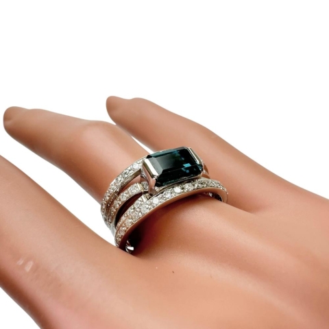 11.5号 ブルートルマリン 1.65ct ダイヤモンド 計0.57ct リング・指輪 Pt900プラチナ 9.5g レディース【中古】【真子質店】【NN】【SDY】