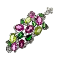 ピンクトルマリン/グリーンガーネット/ペリドット ダイヤモンド 計0.29ct ペンダントトップ K18WGホワイトゴールド 18金 11.5g レディース【中古】【真子質店】【NN】【IYSD】