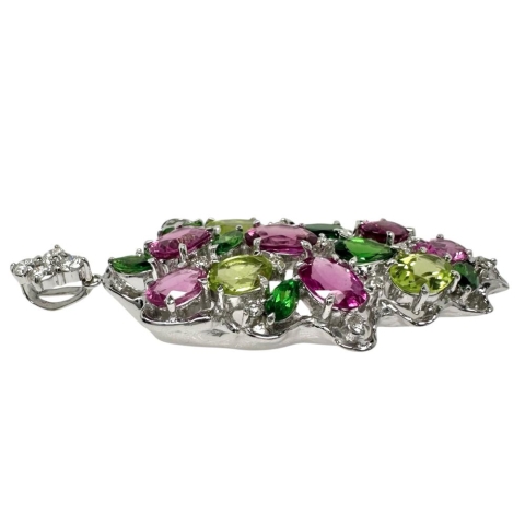 ピンクトルマリン/グリーンガーネット/ペリドット ダイヤモンド 計0.29ct ペンダントトップ K18WGホワイトゴールド 18金 11.5g レディース【中古】【真子質店】【NN】【IYSD】