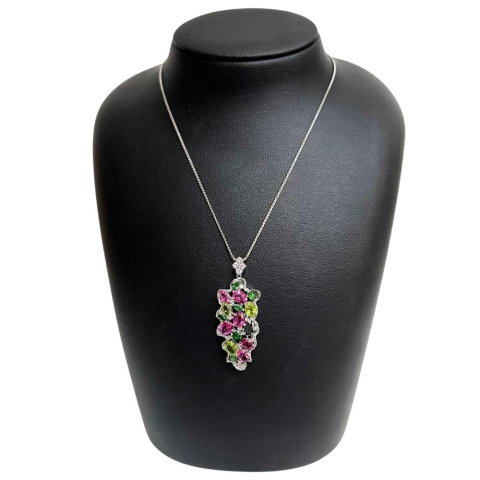 ピンクトルマリン/グリーンガーネット/ペリドット ダイヤモンド 計0.29ct ペンダントトップ K18WGホワイトゴールド 18金 11.5g レディース【中古】【真子質店】【NN】【IYSD】