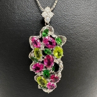 ピンクトルマリン/グリーンガーネット/ペリドット ダイヤモンド 計0.29ct ペンダントトップ K18WGホワイトゴールド 18金 11.5g レディース【中古】【真子質店】【NN】【IYSD】