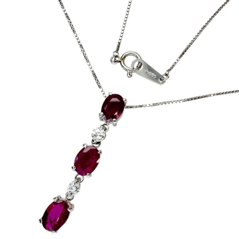 ルビー 0.65/0.68/0.79ct ダイヤモンド 0.15ct ネックレス Pt900プラチナ/Pt850プラチナ 4.6g 40cm レディース【中古】【真子質店】【NN】【IIxx】