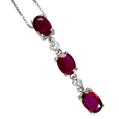 ルビー 0.65/0.68/0.79ct ダイヤモンド 0.15ct ネックレス Pt900プラチナ/Pt850プラチナ 4.6g 40cm レディース【中古】【真子質店】【NN】【IIxx】