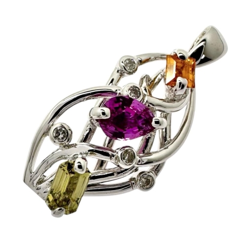 マルチカラーサファイア 計1.07ct ダイヤモンド 計0.06ct ペンダントトップ K18WGホワイトゴールド 18金 3.4g レディース【中古】【真子質店】【NN】【DSMo】