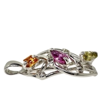 マルチカラーサファイア 計1.07ct ダイヤモンド 計0.06ct ペンダントトップ K18WGホワイトゴールド 18金 3.4g レディース【中古】【真子質店】【NN】【DSMo】