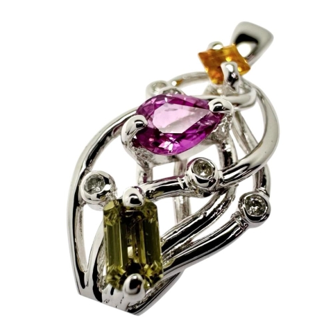 マルチカラーサファイア 計1.07ct ダイヤモンド 計0.06ct ペンダントトップ K18WGホワイトゴールド 18金 3.4g レディース【中古】【真子質店】【NN】【DSMo】