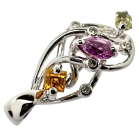 マルチカラーサファイア 計1.07ct ダイヤモンド 計0.06ct ペンダントトップ K18WGホワイトゴールド 18金 3.4g レディース【中古】【真子質店】【NN】【DSMo】