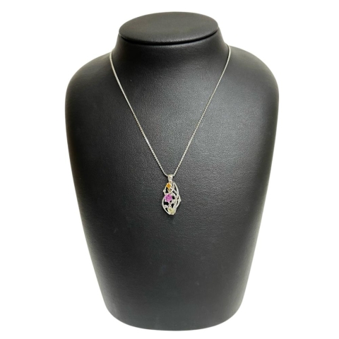 マルチカラーサファイア 計1.07ct ダイヤモンド 計0.06ct ペンダントトップ K18WGホワイトゴールド 18金 3.4g レディース【中古】【真子質店】【NN】【DSMo】