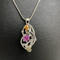 マルチカラーサファイア 計1.07ct ダイヤモンド 計0.06ct ペンダントトップ K18WGホワイトゴールド 18金 3.4g レディース【中古】【真子質店】【NN】【DSMo】