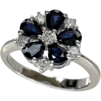 11.5号 花/フラワーデザイン サファイア ダイヤモンド リング・指輪 K18WGホワイトゴールド 18金 3.5g レディース【中古】【真子質店】【NN】【YxMo】