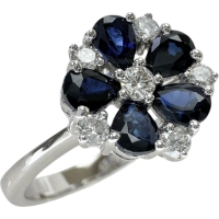 11.5号 花/フラワーデザイン サファイア ダイヤモンド リング・指輪 K18WGホワイトゴールド 18金 3.5g レディース【中古】【真子質店】【NN】【YxMo】