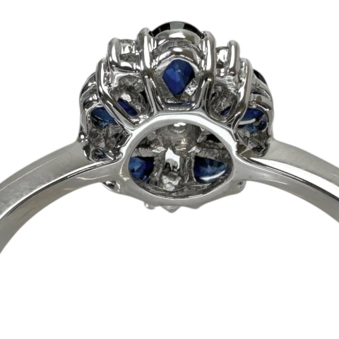 11.5号 花/フラワーデザイン サファイア ダイヤモンド リング・指輪 K18WGホワイトゴールド 18金 3.5g レディース【中古】【真子質店】【NN】【YxMo】