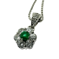 エメラルド 0.10ct ダイヤモンド 計0.46ct ネックレス Pt900プラチナ/Pt850プラチナ 5.5g 40cm レディース【中古】【真子質店】【NN】【DYT】