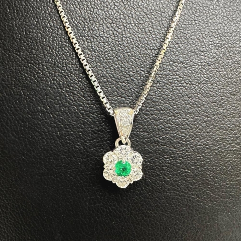 エメラルド 0.10ct ダイヤモンド 計0.46ct ネックレス Pt900プラチナ/Pt850プラチナ 5.5g 40cm レディース【中古】【真子質店】【NN】【DYT】