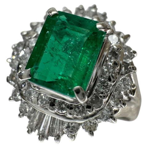 11号 エメラルド 0.69ct ダイヤモンド 0.52ct リング・指輪 Pt900プラチナ 5.8g レディース【中古】【真子質店】【NN】【MaMox】
