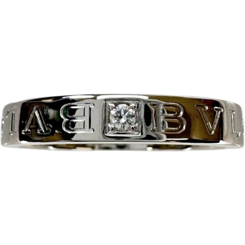 23号【BVLGARI/ブルガリ】 メンズOK ダブルロゴ ダイヤモンド1P リング・指輪 K18WGホワイトゴールド 18金 7.4g レディース【中古】【真子質店】【BL】【IDMax】