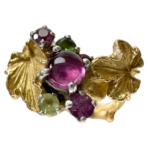 5.5号【IWAKURA KOJI/岩倉康二】 マルチ石 リング・指輪 K18ゴールド 18金/Pt900プラチナ 5.7g レディース【中古】【真子質店】【BL】【IMaTx】