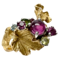 5.5号【IWAKURA KOJI/岩倉康二】 マルチ石 リング・指輪 K18ゴールド 18金/Pt900プラチナ 5.7g レディース【中古】【真子質店】【BL】【IMaTx】