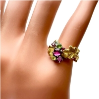 5.5号【IWAKURA KOJI/岩倉康二】 マルチ石 リング・指輪 K18ゴールド 18金/Pt900プラチナ 5.7g レディース【中古】【真子質店】【BL】【IMaTx】