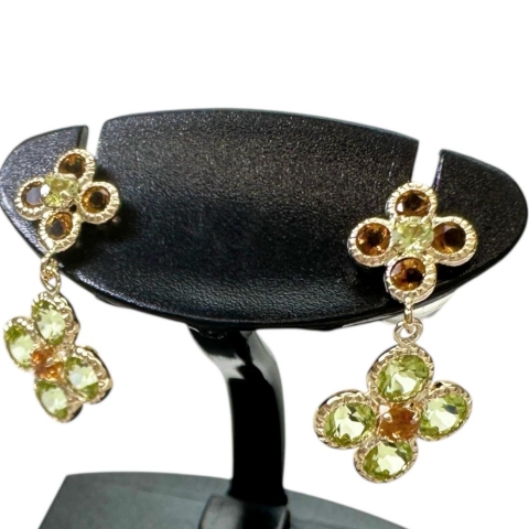 フラワーモチーフ シトリン ペリドット ピアス K18ゴールド 18金 1.0g レディース【中古】【真子質店】【NN】【IMiMi】