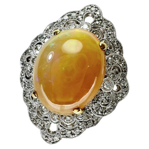 9.5号 オパール 5.70ct ダイヤモンド 0.60ct リング・指輪 K18WGホワイトゴールド 18金/K18YGイエローゴールド 18金 9.1g レディース【中古】【真子質店】【NN】【IMoSMo】