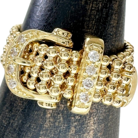 18号 ベルトモチーフ ダイヤモンド 0.08ct ルビー 0.05ct リング・指輪 K18ゴールド 18金 4.9g レディース【中古】【真子質店】【NN】【SxT】