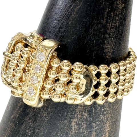 18号 ベルトモチーフ ダイヤモンド 0.08ct ルビー 0.05ct リング・指輪 K18ゴールド 18金 4.9g レディース【中古】【真子質店】【NN】【SxT】