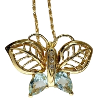 蝶/バタフライモチーフ アクアマリン ダイヤモンド ネックレス K18ゴールド 18金 5.4g 40cm レディース【中古】【真子質店】【NN】【SDY】