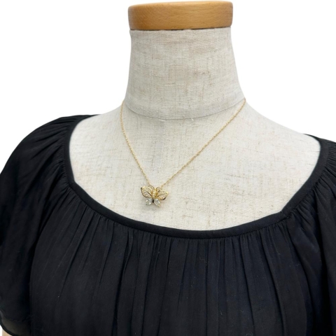 蝶/バタフライモチーフ アクアマリン ダイヤモンド ネックレス K18ゴールド 18金 5.4g 40cm レディース【中古】【真子質店】【NN】【SDY】