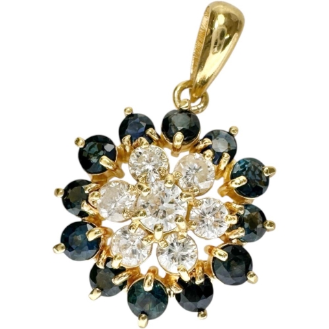 花/フラワーデザイン ダイヤモンド 0.52ct サファイア ペンダントトップ K18ゴールド 18金 2.6g レディース【中古】【真子質店】【NN】【MoMox】