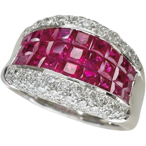 13.5号 ルビー 2.40ct ダイヤモンド 0.60ct リング・指輪 K18WGホワイトゴールド 18金 11.7g レディース【中古】【真子質店】【NN】【TTMiMi】