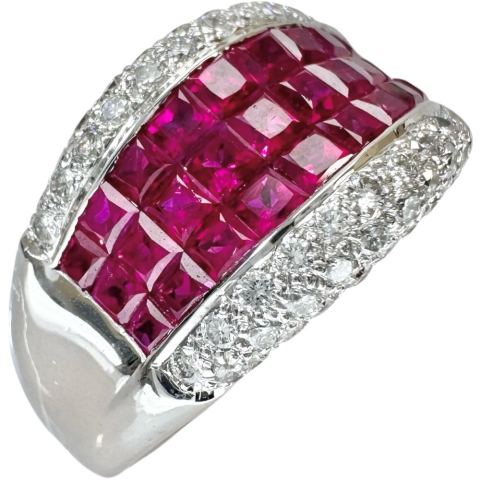 13.5号 ルビー 2.40ct ダイヤモンド 0.60ct リング・指輪 K18WGホワイトゴールド 18金 11.7g レディース【中古】【真子質店】【NN】【TTMiMi】