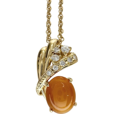 オパールキャッツアイ 1.41ct ダイヤモンド 0.16ct ネックレス K18ゴールド 18金 5.9g 41cm レディース【中古】【真子質店】【NN】【IxKMi】