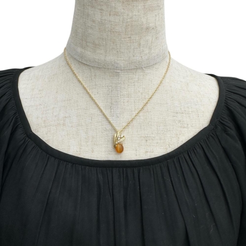 オパールキャッツアイ 1.41ct ダイヤモンド 0.16ct ネックレス K18ゴールド 18金 5.9g 41cm レディース【中古】【真子質店】【NN】【IxKMi】