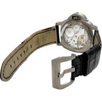 【PANERAI/パネライ】 PAM00177 ルミノール マリーナ 保証書/ギャラ付 裏スケルトン 腕時計 チタン/レザー 手巻き ブラック文字盤/ブラックレザー社外ベルト メンズ【中古】【真子質店】【BL】【DYTx】