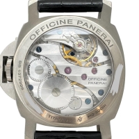 【PANERAI/パネライ】 PAM00177 ルミノール マリーナ 保証書/ギャラ付 裏スケルトン 腕時計 チタン/レザー 手巻き ブラック文字盤/ブラックレザー社外ベルト メンズ【中古】【真子質店】【BL】【DYTx】