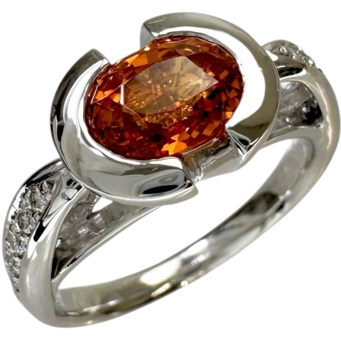 11号 スペサルティンガーネット 1.74ct ダイヤモンド 0.09ct リング・指輪 K18WGホワイトゴールド 18金 6.0g レディース【中古】【真子質店】【NN】【IIMaMa】