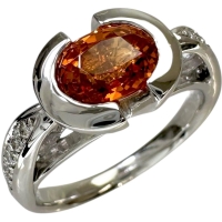 11号 スペサルティンガーネット 1.74ct ダイヤモンド 0.09ct リング・指輪 K18WGホワイトゴールド 18金 6.0g レディース【中古】【真子質店】【NN】【IIMaMa】