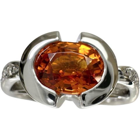 11号 スペサルティンガーネット 1.74ct ダイヤモンド 0.09ct リング・指輪 K18WGホワイトゴールド 18金 6.0g レディース【中古】【真子質店】【NN】【IIMaMa】