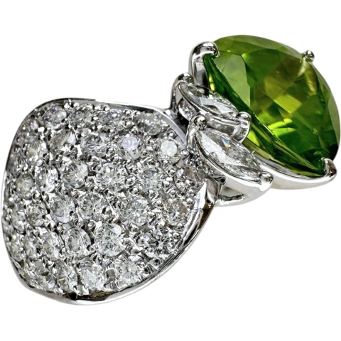 12号 ペリドット 3.43ct ダイヤモンド 0.91ct リング・指輪 K18WGホワイトゴールド 18金 6.6g レディース【中古】【真子質店】【NN】【IDDI】