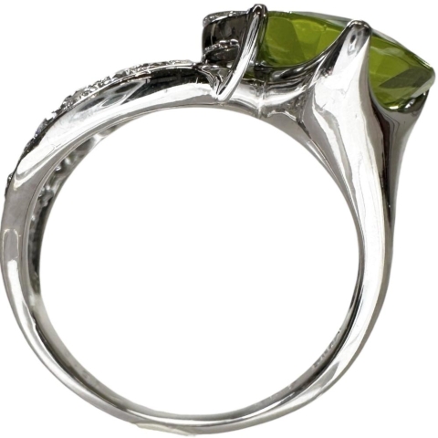12号 ペリドット 3.43ct ダイヤモンド 0.91ct リング・指輪 K18WGホワイトゴールド 18金 6.6g レディース【中古】【真子質店】【NN】【IDDI】