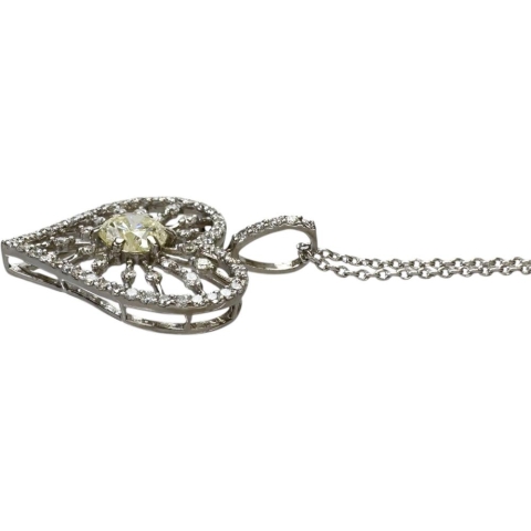 ハートモチーフ ダイヤモンド(推定L-I1)  0.510ct その他ダイヤモンド 0.36ct ネックレス K18WGホワイトゴールド 18金 4.1g 45cm レディース【中古】【真子質店】【NN】【SSx】