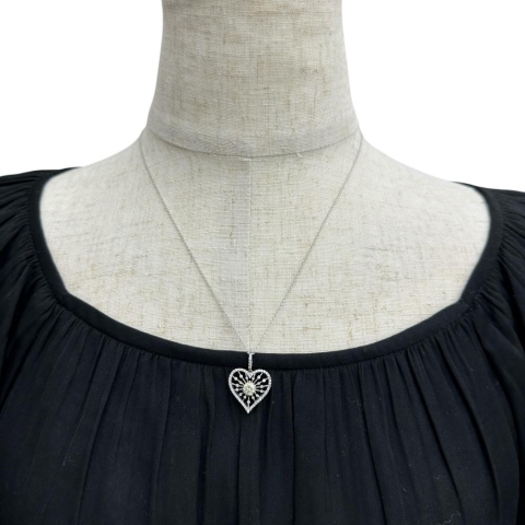 ハートモチーフ ダイヤモンド(推定L-I1)  0.510ct その他ダイヤモンド 0.36ct ネックレス K18WGホワイトゴールド 18金 4.1g 45cm レディース【中古】【真子質店】【NN】【SSx】