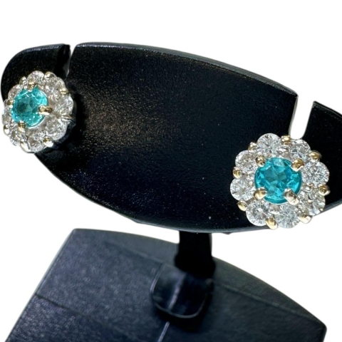 パライバトルマリン 0.092/0.085ct ダイヤモンド 0.17/0.17 ct ピアス K18WGホワイトゴールド 18金 1.2g レディース【中古】【真子質店】【NN】【MiMoMi】