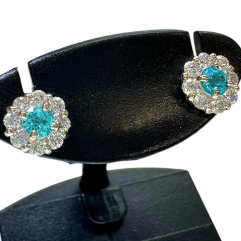 パライバトルマリン 0.092/0.085ct ダイヤモンド 0.17/0.17 ct ピアス K18WGホワイトゴールド 18金 1.2g レディース【中古】【真子質店】【NN】【MiMoMi】