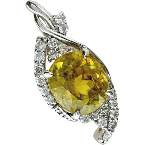 スフェーン 2.97ct ダイヤモンド 0.23ct ペンダントトップ Pt900プラチナ 3.5g レディース【中古】【真子質店】【NN】【YTK】