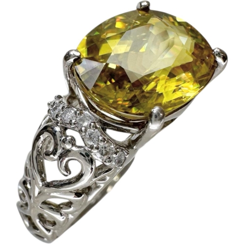 15.5号 スフェーン 3.65ct ダイヤモンド 0.09ct リング・指輪 Pt900プラチナ 6.6g レディース【中古】【真子質店】【NN】【KMiI】